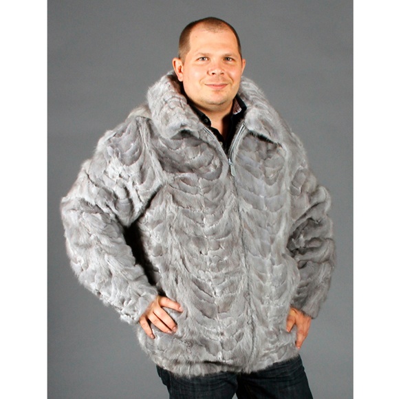 A.J. Ugent Furs Other - Grey Mink Fur Sections Jacket with Zip Off Hood